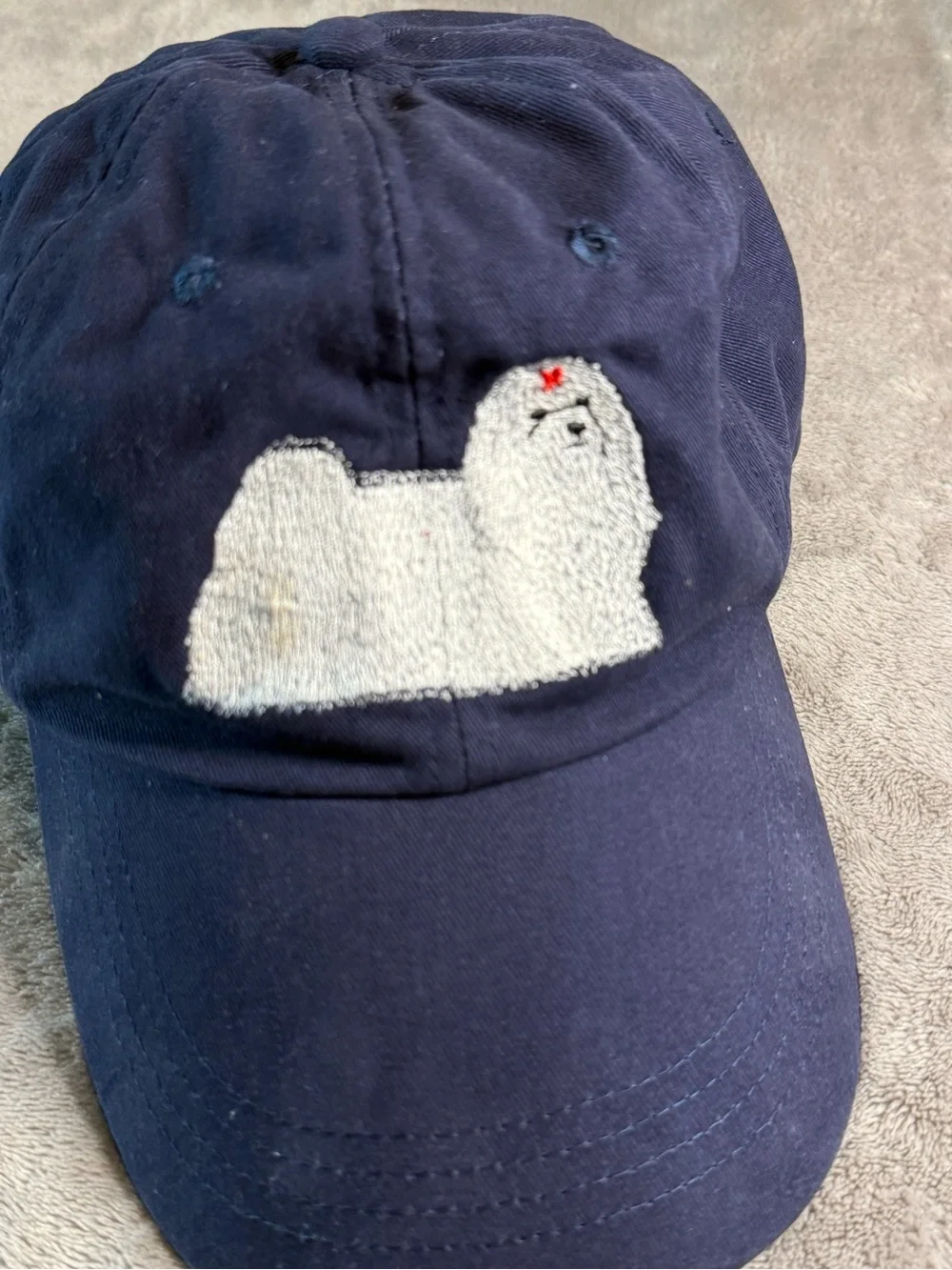 Anvil Custom Embroidered Maltese Dog Navy White Blue Baseball Cap Low Profile